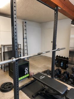 Fringe Sport Squat Rack + Barbell + FLYBIRD Bench + Weight Set