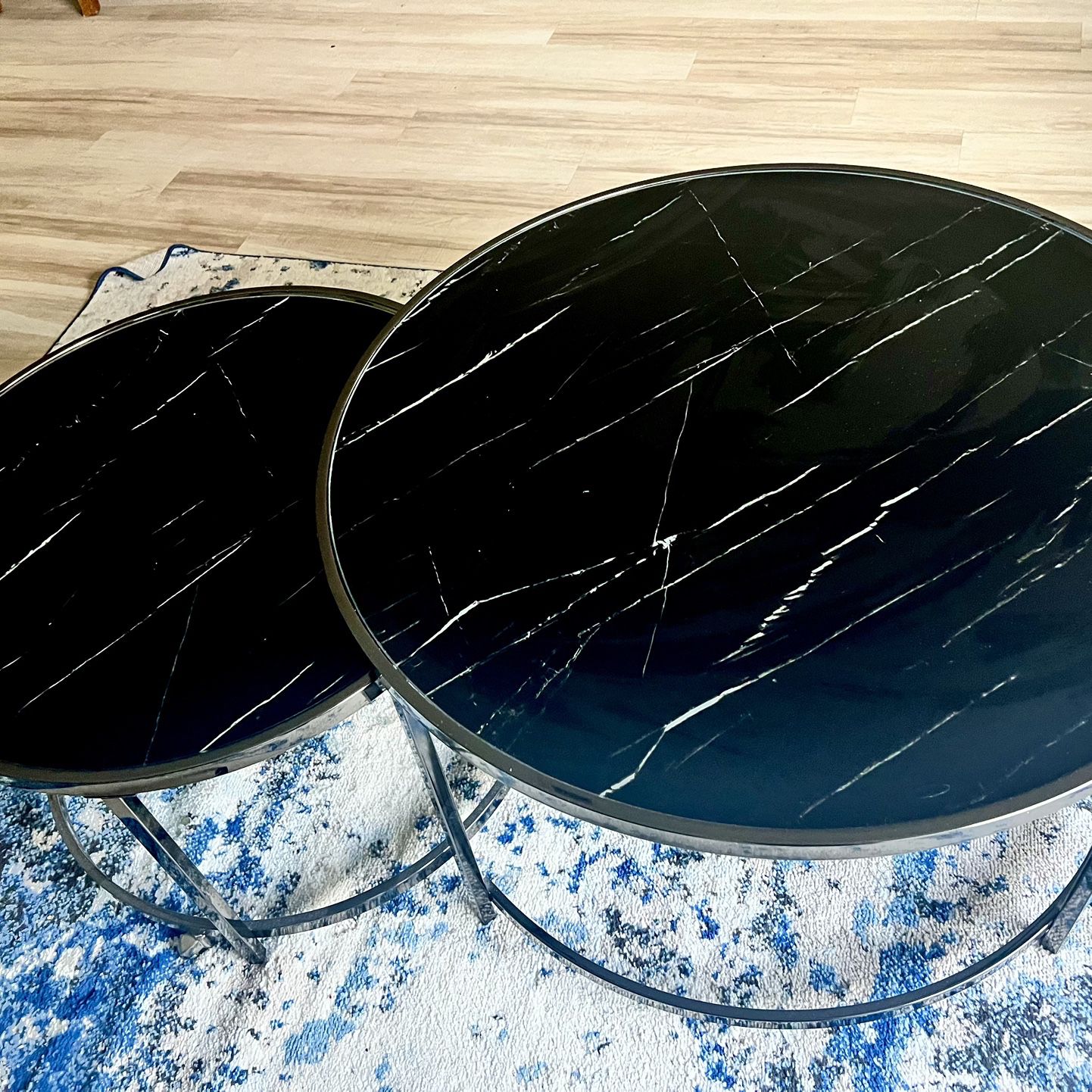 Black Marble Glass Top Center Table 