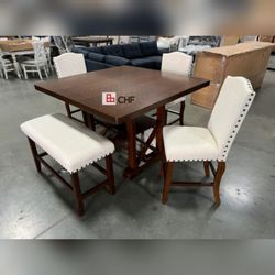 6 Pc counter height dining table set | table with 4 chairs and one bench