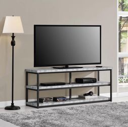 TV Stand with Open Shelves, Concrete & Black