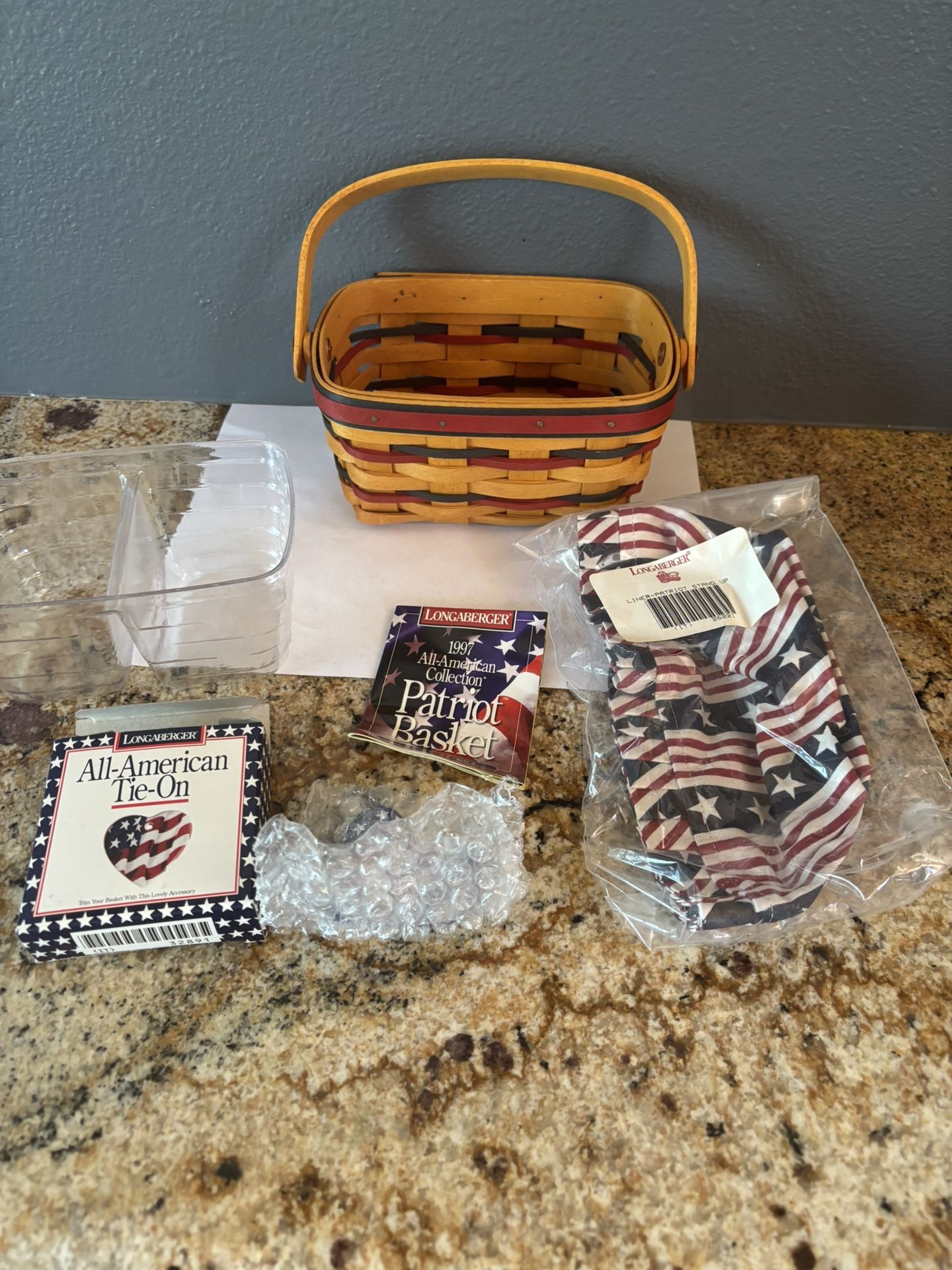 Longaberger Vintage Collectible NWT Patriot Basket Combo Wooden Lid Tie On