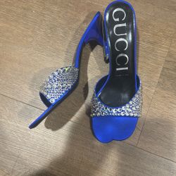 Gucci Mini Heel Blue Bling With Box Size 6