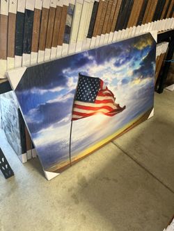 American Flag Blowing in The Wind Wall Art 48”x32”