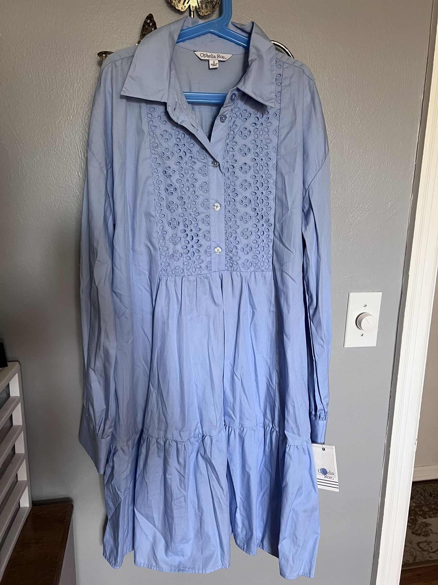 Ophelia Roe light blue  longsleeve shirt dress small