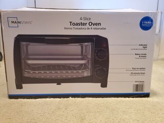 Mainstays 4 Slice Black Toaster Oven with Dishwasher-Safe Rack & Pan, 3 Piece