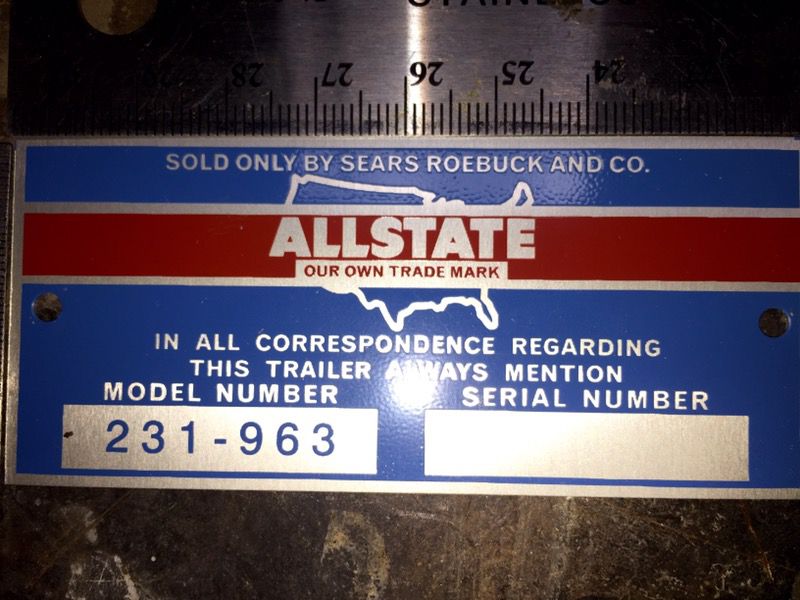 Allstate travel trailer reproduction name plate ID data plate Vin tag