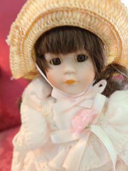 Vintage Porcelain Doll on Stand