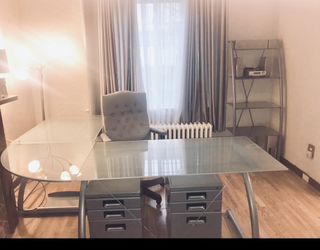 Glass Top Office  DeskTwo Filing Cabinets Tall Shelf 