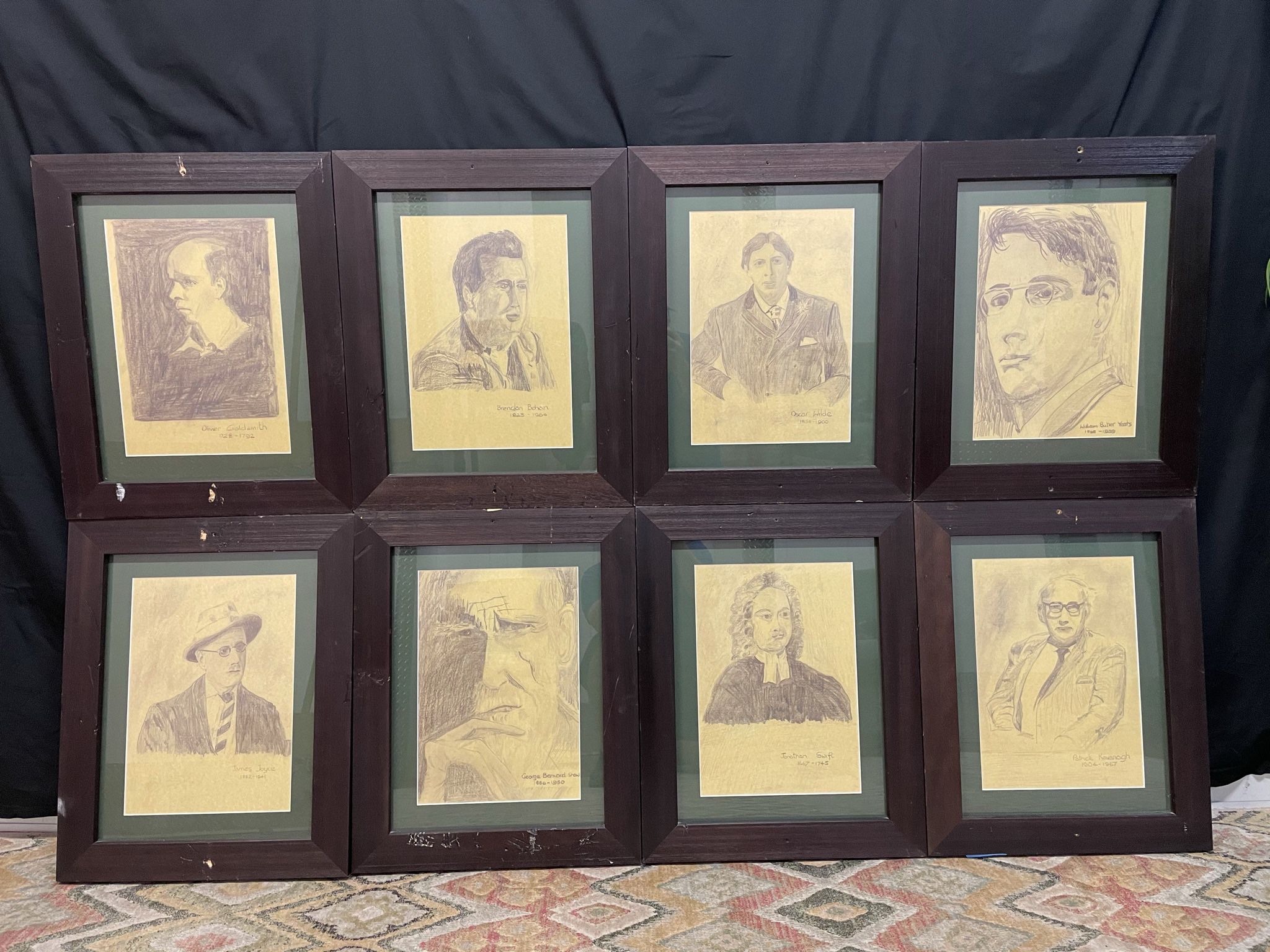 Old Sketches Irish Poets /Writers H23”x18.5” 8pieces