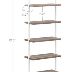 5-Shelf Ladder Bookshelf Oak And White