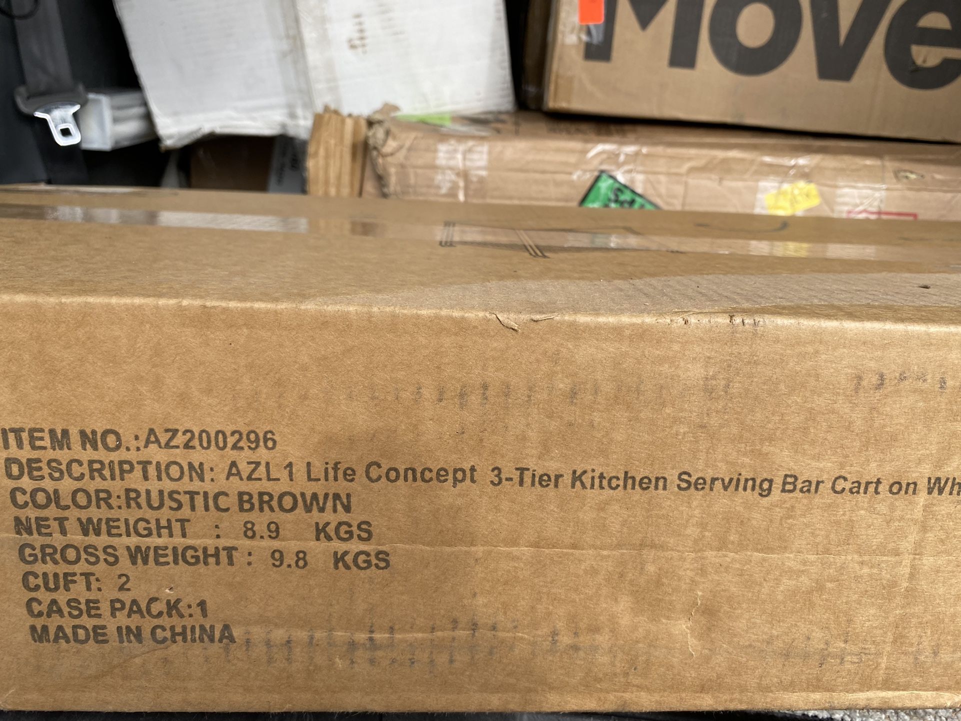 AZL1 Life Concept Rack Utility Microwave Oven Stand Workstation Shelf, 23.7inch Movable 3 Tier Kitchen Cart,Light walnut