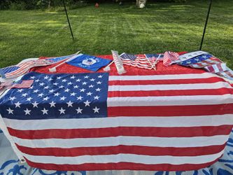 $35.00 - USA FLAGS "Bundle Price" Offer!  Large USA Flag To Hang + Car Display USA Flags + 3Ft USA RAG Doll For Decor + Much More!