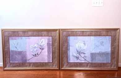 Matching Large Marcoux Framed Magnolia Floral Art Prints Pair