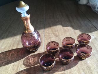 Venetian Murano Glass Decanter and Cordial Glasses