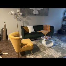 Green Sofa velvet And Yellow Chair velvet 