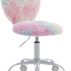 chairus Kids Desk Chair Faux Fur Study Chair for Teenage Girls, Adjustable Heart Shaped Kids Vanity Chair for Bedroom Reading Living Room, Small Cute 