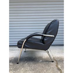 Kebe Danish Mid Century Modern Black Leather & Chrome Chair 