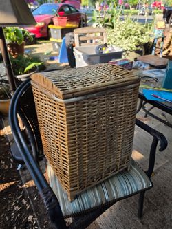 Wicker Storage Basket with Hinged Lid  Hamper