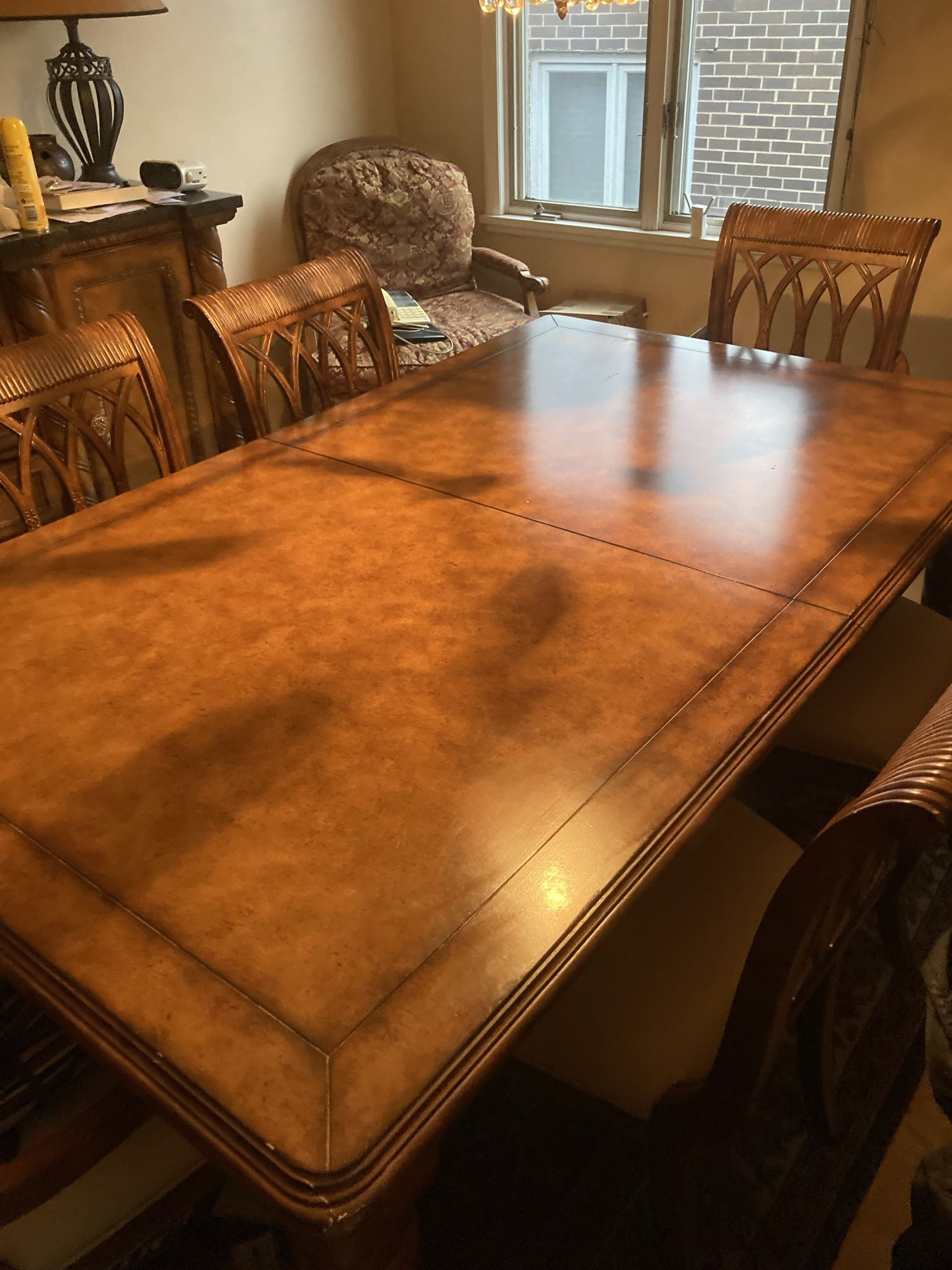 Dining Room Table 6 Chairs 2 Leaves Custom Pads