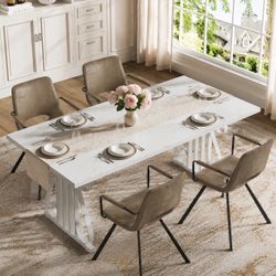 5 Piece - Wood dining table With 4 Leather Chairs 