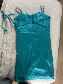 Teal Satin Mini Dress with Spaghetti Straps
