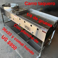 Trompo Taquero Extra Grande Con Comal Hondo  , Plancha Grande Y 3 Steamers 