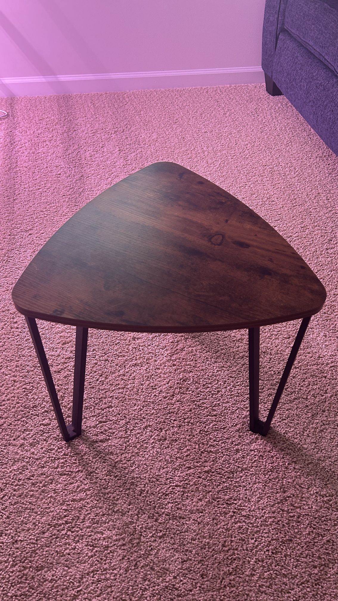 Modern Triangle Wood & Metal Side Table
