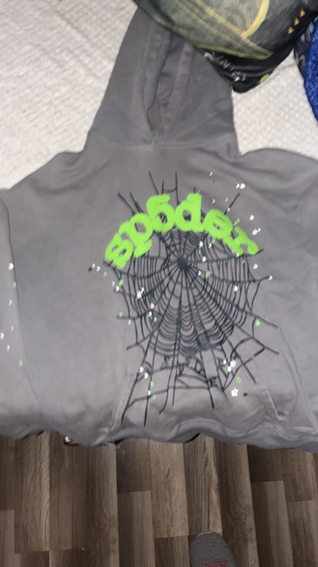 ‘slate grey’ sp5der hoodie size xl shrunken