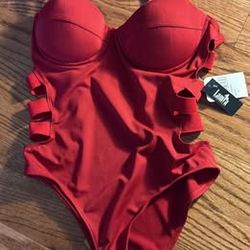 Brand New with Tags Red Cut-Out One Piece Swimsuit