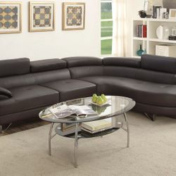 Brand New Espresso Leather Modern Style Sectional Sofa 