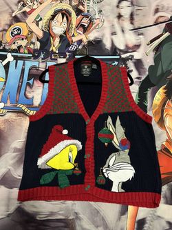 Warner Bros. Studio Stores Vintage 1995 Looney Tunes Button Up Bugs Bunny & Tweety Bird Vest XL