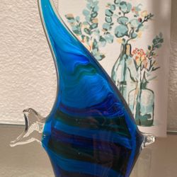 Hand Blown Glass Fish Figurines, Sea Glass Ornament, Coastal Beach Room Decor
