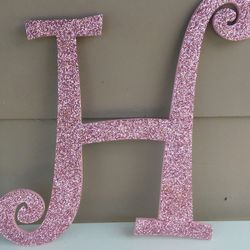 Large Pink Glittered Letter "H'