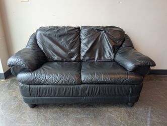 Spacious Black Leather Loveseat