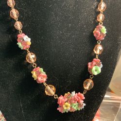 Rare Vintage Czechoslovakian Flower Necklace/earings  Free Shipping 