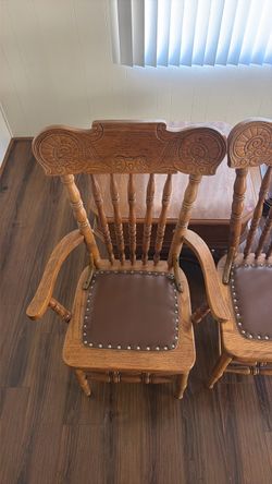Oak Carved Back Dining Chair with Leather Seat