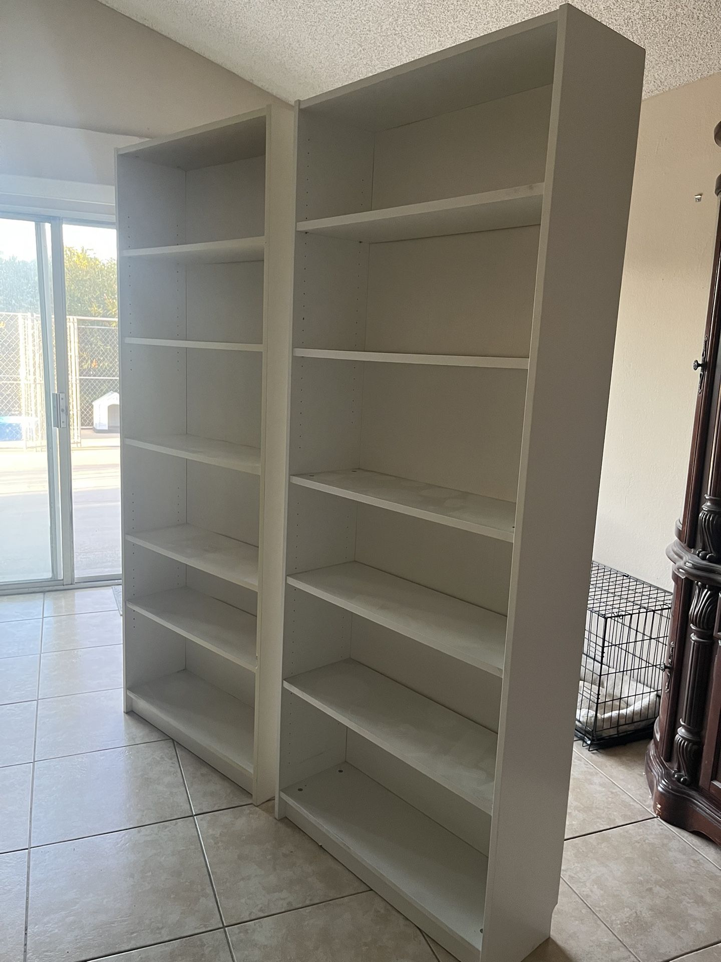 Set Of 2 Tall Bookshelves With Adjustable Shelves 