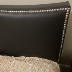 Black Leather Headboard Frame & Mtress Queen Size Bed