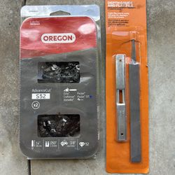 Oregon 14” Chain Saw Blades 2 In Package New & Depth Gauge W/ File