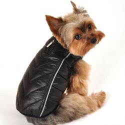 Featherlite Reversible-Reflective Dog Puffer Vest Coat (Black/Red) — PupRWear