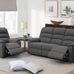 DARK GRAY BURLAP FABRIC 2 PC. SET - SILLONES RECLINABLES