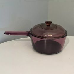 Vision Corning Ware Cranberry Teflon 1.5 L Sauce Pan w/ Glass Cookware Lid