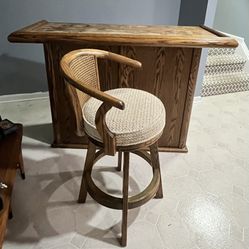 Solid Wood Bar W Woven Back Chair Vintage