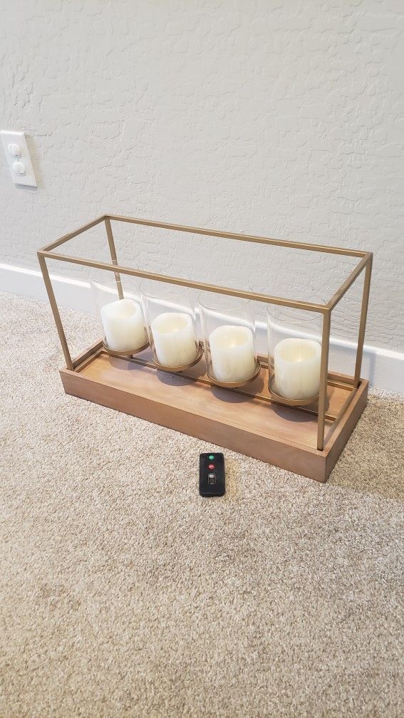 Set Of Four Flameless Candles, Holder And Remote