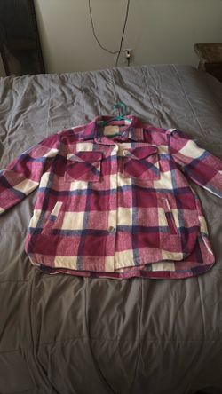 Pink plaid jacket size L teen