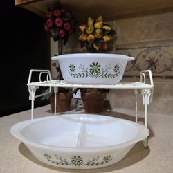 Vintage Green Daisy Casserole Dishes