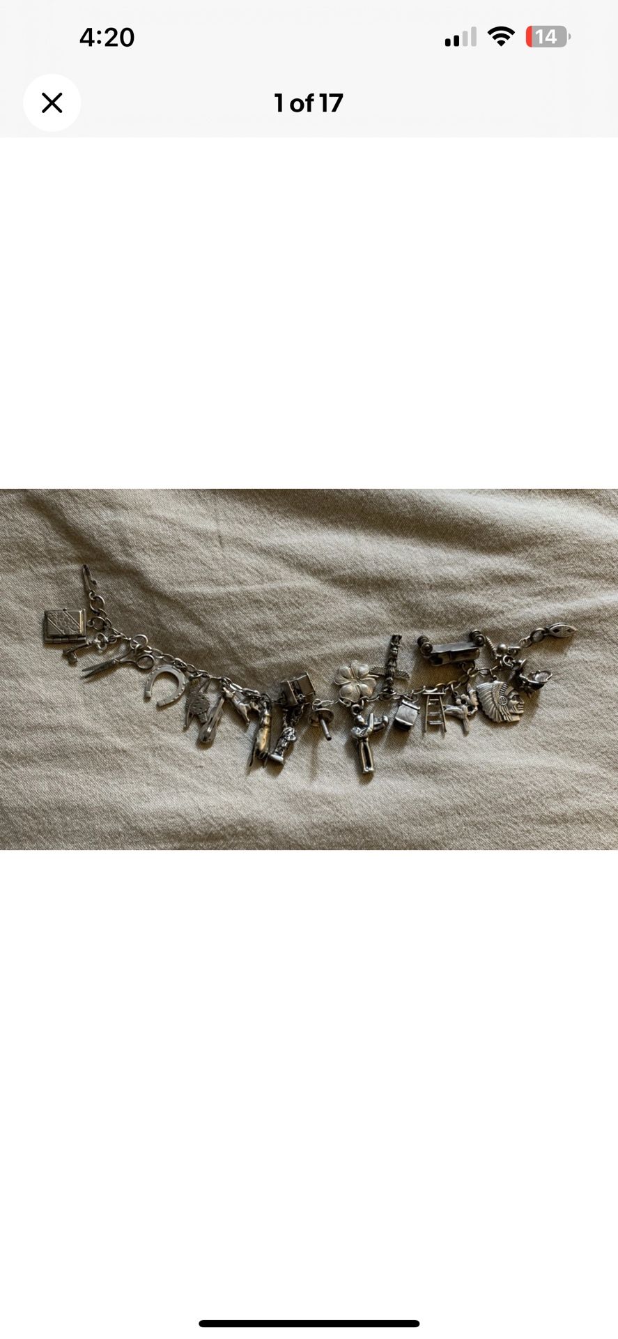 33 grams sterling silver vintage charm bracelet loaded