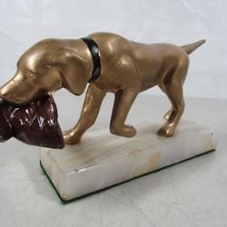 Retriever Hunting Dog With Duck/Pheasant Metal Statue Marble Base
