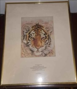 Vintage Dugald Stermer Tiger Lithograph Print Framed Vanishing Creatures 1981