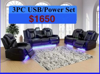 💥FREE DELIVERY💥Brand New POWER, LED, USB  3PC Reclining Sofa Loveseat Chair Set